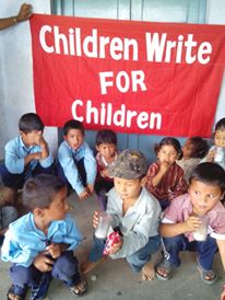 children with a nice banner
